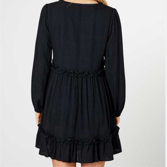 Altar'd State Genevieve Black Babydoll Ruffle Long Sleeve Mini Dress - Size XS - Picture 2 of 16